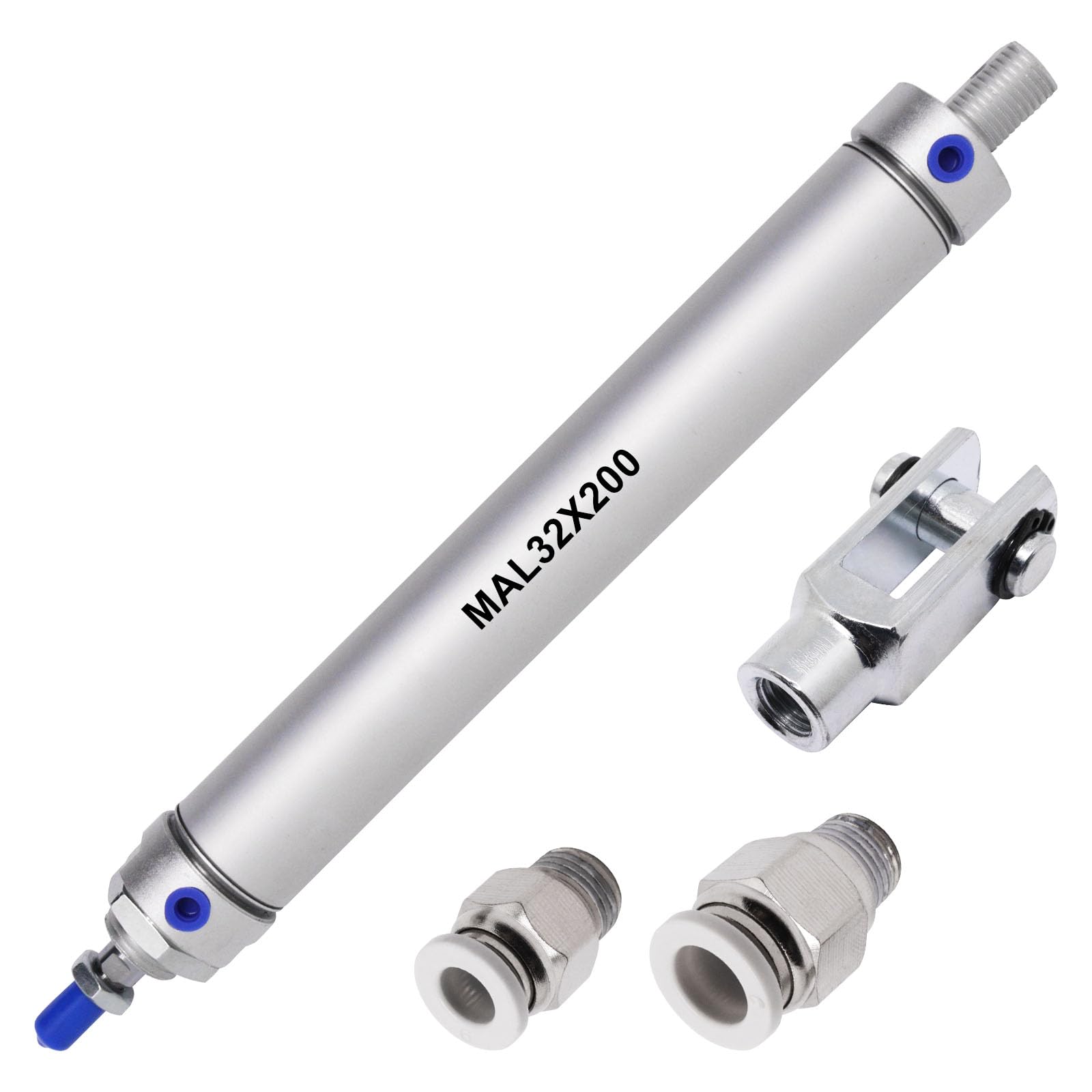 Sydien 32mm Bore 200mm Stroke Pneumatic Air Cylinder Single Rod Double Action with Y Connector and 2Pcs Pneumatic Quick Fitting (MAL32x200)