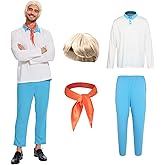 Gumyawl Adult Halloween Costume Men Classic Movie Set Long Sleeve Shirt with Blonde Wig Orange Scarf and Trousers for Cosplay (Small)