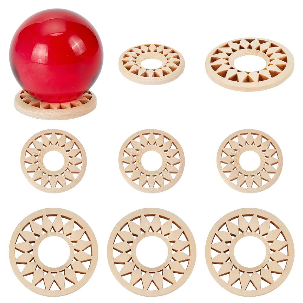 AHANDMAKER 8 Pcs Flower Wood Shere Holder Crystal Stand, 2 Style Hollow Wooden Display Holder Lotus Shape Display Bases for Nature Stone Crystal Diamond Ball Stone Collection Accessories