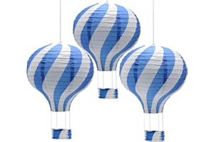 CEEYSEE 3PCS Paper Lanterns 12 inch Blue Paper Lantern Hanging Hot Air Balloon Paper Lanterns for Birthday Wedding Christmas 