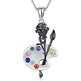 ONEFINITY Artist Gifts 925 Sterling Silver Black Rose Pendant Necklace Artist Jewelry Gifts for Women Painters Art lovers