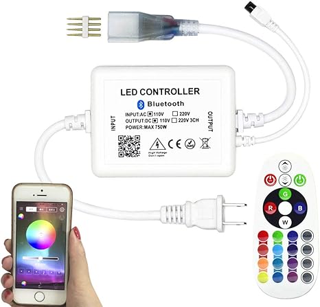controlador led de alta tension bluetooth rgb controlador 110 vac 750 w 24 teclas inalambrico ir remoto para ac110 v 80ft al aire libre led tira luces