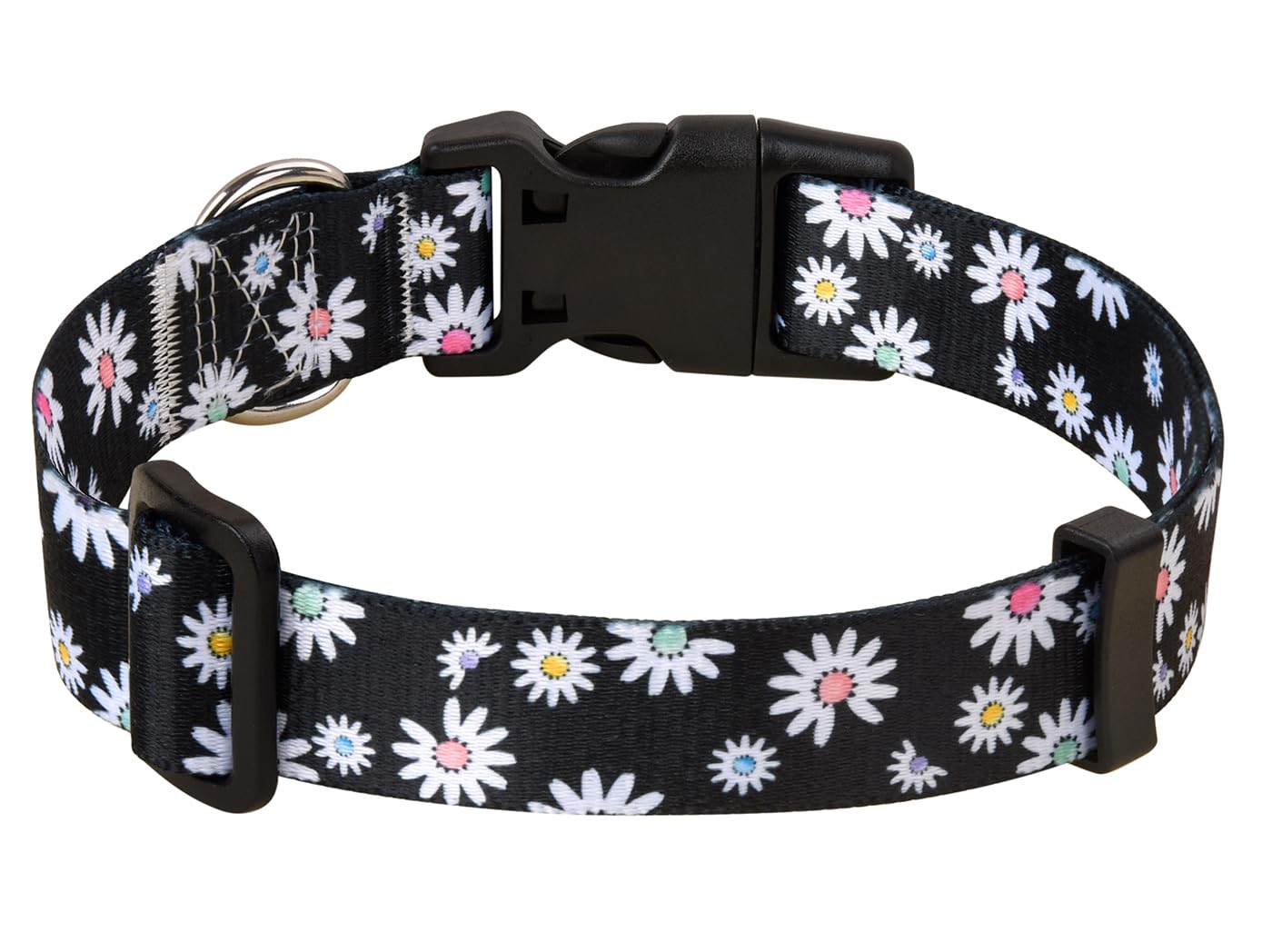MarukoPet Dog Collar, Adjustable for Small Medium Large Dogs Puppy, Cute Design with Bohemia Floral Tribal Geometric Patterns Boys Girls Dog Collar(Black Daisy-S)