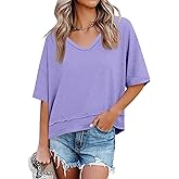 Cicy Bell Womens Summer V Neck T Shirts Casual Short Sleeve Flowy Tops Cute Loose Fit Basic Tees