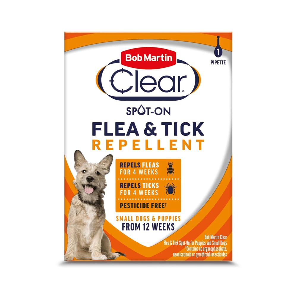 Bob Martin Clear Flea & Tick Spot On Repellent Treatment for Small Dogs and Puppies, 4 Week Protection