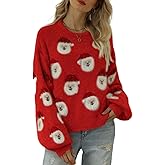 Yimoon Ugly Christmas Sweater for Women Xmas Holiday Party Funny Santa Sweater Cute Cropped Knitted Pullover Tops(Red-L)