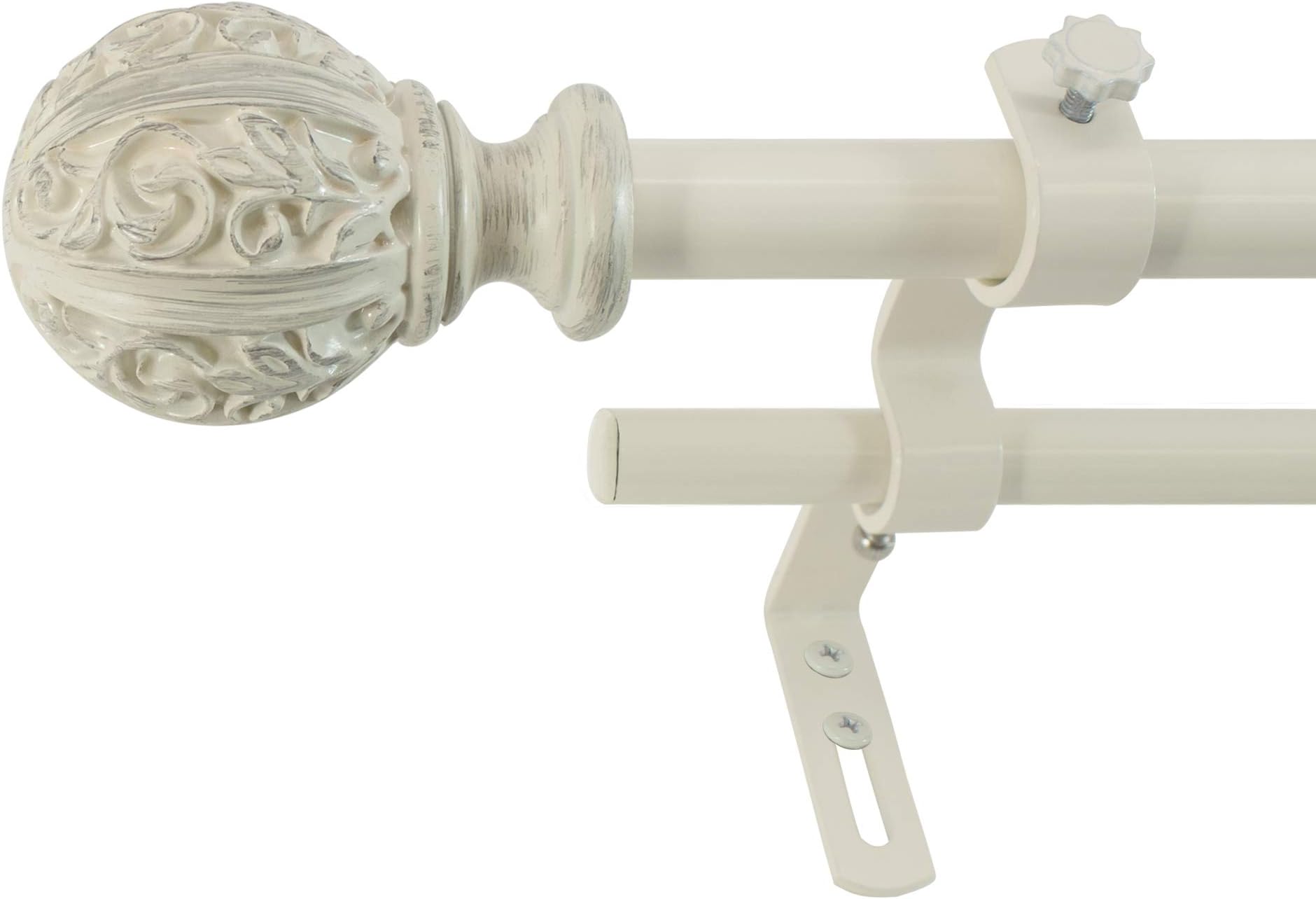 Montevilla Leaf Ball Curtain Rod, 26-48", Distressed Ivory