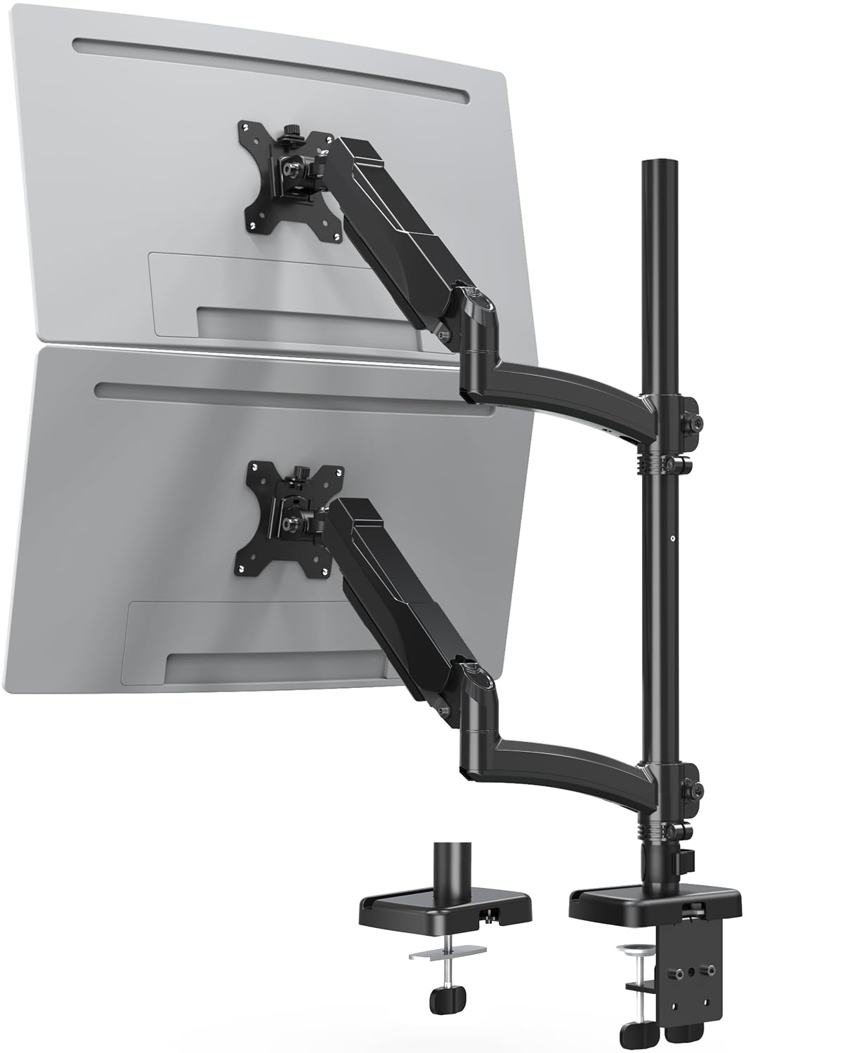 Photo 1 of MOUNTUP Vertical Dual Monitor Mount Holds 4.4-17.6lbs, up to 32 Inch Stacked Monitor Mount with Gas Spring Arm with Clamp/Grommet Base Dual Monitor Stand for Desk, VESA 75x75/100x100 MU6012A