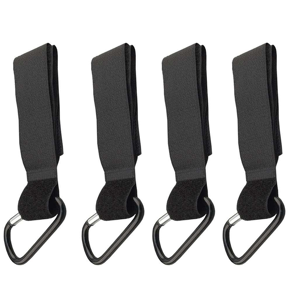 Aloces 4 Pcs Buggy Clips Pram Hooks, Stroller Hook with Nylon Buckle and Metal Hook to Hook Your Shopping Bags, Handbag or Changing Bag on The Pushchair (Black)