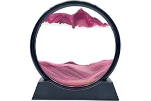 AzureLeap Moving Sand Art Liquid Motion, 3D Deep Sea Sandscape Color Quicksand Decor, Round Glass Moving Sand Art Picture Relaxing Desktop Home Office Work Decor (7 inch-Pink)