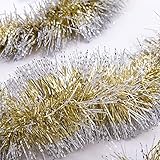 iPEGTOP 3 Pcs x 6.6ft Christmas Snowy Tinsel Garland, Classic Thick Shiny Sparkly Party Soft Tinsel Christmas Tree Ceiling Hanging Decorations, 4 inch Wide - Gold Silver Edge