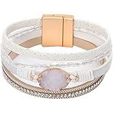 EVKILKJS Leather Wrap Bracelet for Women Boho Crystal Cuff Multi-Layer Bracelet Resin Stone Wrap Stackable Bangle Bracelet Jewelry Gift for Women