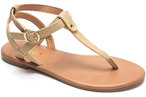 Colgo Thong Flat Sandals, Casual T Strap Dress Sandals, Adjustable Ankle Buckle Dress Thong Sandals with Strappy for Women Summer Wedding