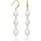 Long Pearl Earrings for Women 14K Gold Plated Sterling Silver Baroque Pearl Dangle Drop Earrings With Elegant Hook