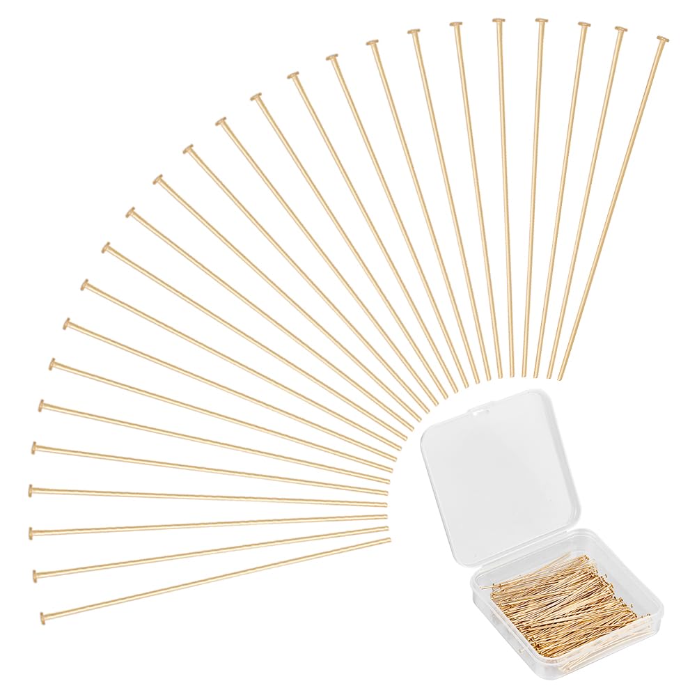 UNICRAFTALE 200pcs Golden Stainless Steel Head Pins 50mm Straight Flat Head Pins Metal End Eye Pins Findings Earring Pins for Jewelry Making