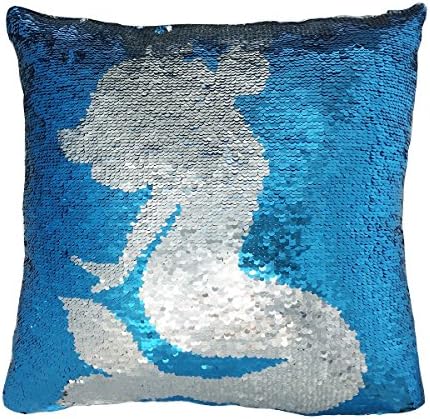 Magic Reversible Sequins Mermaid Pillow Cases Throw Cushion Covers 16" x 16" (Blue/Silver)