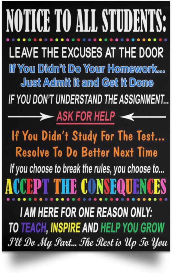 Amazon Com Notice To All Students Posters 19 Meaning Gifts For Student Learning At University High School For Boy Girls Teenagers From Family On Back To School Posters Prints