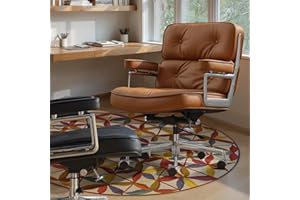 Tan Mid-Century Modern Office Chair, Padded Faux Leather Desk Chair with Chrome Arms, Adjustable Swivel Task Chair with Wheel