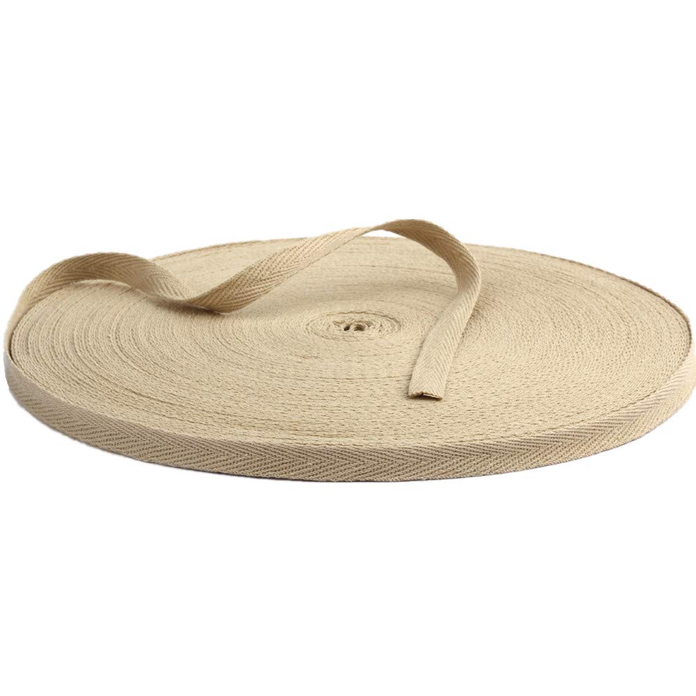 50 Meters Cotton Ribbon Herringbone Webbing Trim Fabric Tape Tapestry for Bias Binding Gift Wrapping Embellishment Craft Width 10mm (Khaki)