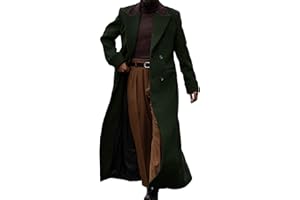 LUNUAOE Man's Double Breasted Full Length Trench Coat Mens Casual Notch Lapel Long Jacket Peacoat Wool Blend Winter
