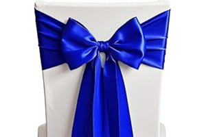 SINSSOWL 50 Royal Blue Chair Sashes Satin Bows for Wedding Birthday Party Fiesta Restaurant Decor - 7x108 Inches Chair Ribbons Ties Fitted Banquets Folding Chairs Decorations