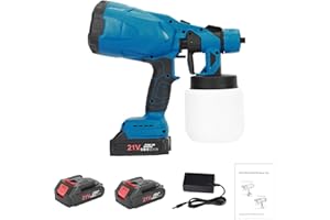 Cordless Paint Sprayer, 600W Handheld Electric Spray Paint Gun with Two 21V Batteries & 800ml Container, 3 Patterns Battery P
