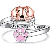 AXOMY Dachshund Ring S925 Sterling Silver Adjustable Paw Dachshund Open Rings Dachshunds Jewelry Gifts for Women Mom Wife Dog Lovers