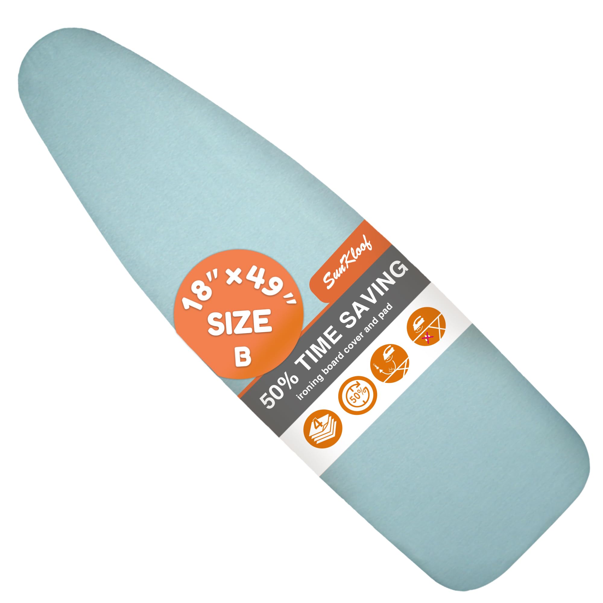 Photo 1 of SUNKLOOF Extra Wide Ironing Board Cover and Pad,18X49 Reflective Silicone Ironing Board Cover, Resist Scorching and Staining,4 Fasteners, Elastic Edges, Protective Scorch Mesh Cloth,18X49in Blue