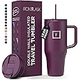IRON °FLASK Co-Pilot Insulated Mug w/Straw & Flip Cap Lids - Cup Holder Bottle for Hot, Cold Drink - Leak-Proof - Water, Coffee Portable Travel Mug - Burgundy, 32 Oz