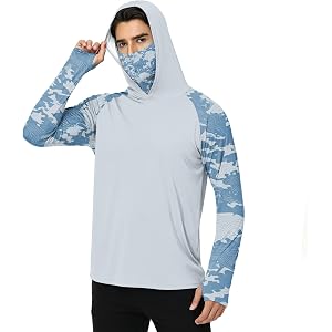 Men's UPF 50+ UV Protection Fishing Shirt with Face Mask Long Sleeve Quick Dry Breathable Sun Hoodie for Beach