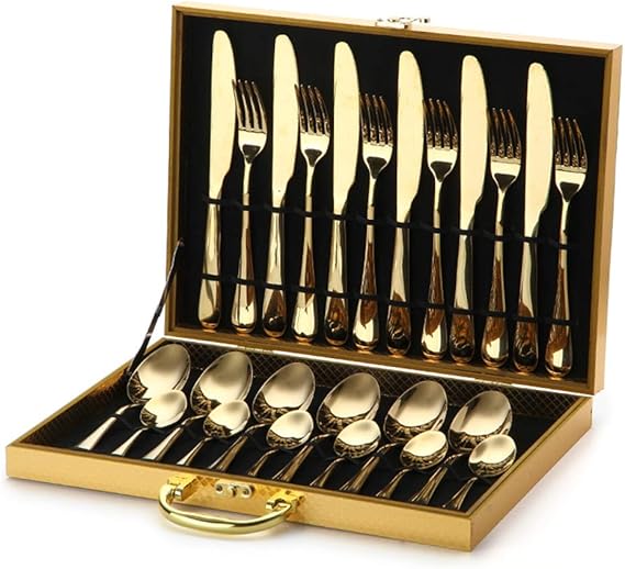 AHTOSKA Gold Cutlery Bestek Sets Tableware Stainless Steel 24 PCS