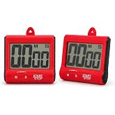 Garneck Red Digital Kitchen Timer with Loud Alarm Large LCD Display Count Down up Clock 3-Key Operation Cooking Timer for Baking Classroom Exercise Schedule Reminders 2 Pack