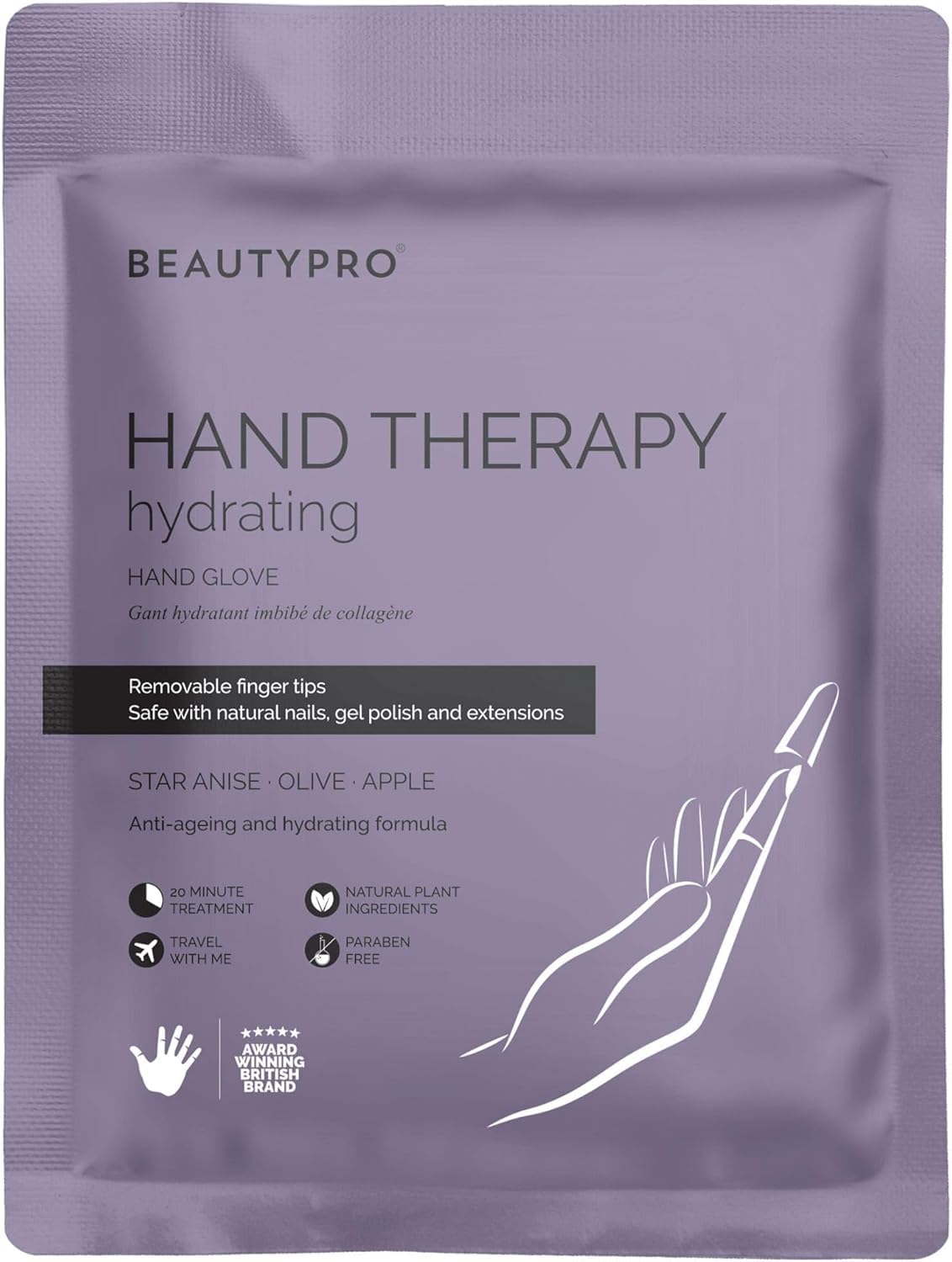 BEAUTYPRO HAND THERAPY Hand Mask Moisturising Gloves Anti-Ageing Treatment Dry Cracked Hand Removeable Tips Safe with Natural Gel & Extensions Nails Skincare Award Winning Brand