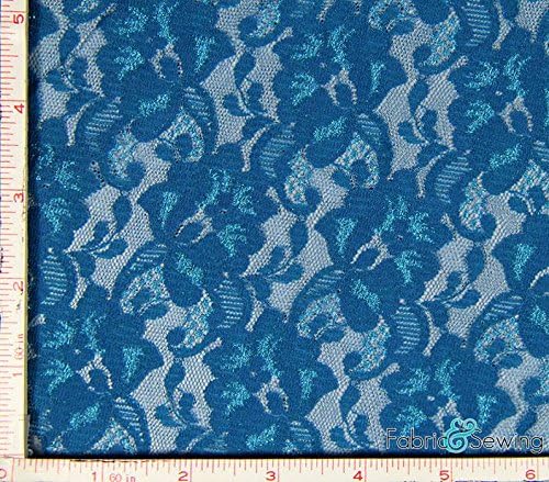 Teal Blue Small Flower Lace Fabric 2 Way Stretch Nylon 53-54"