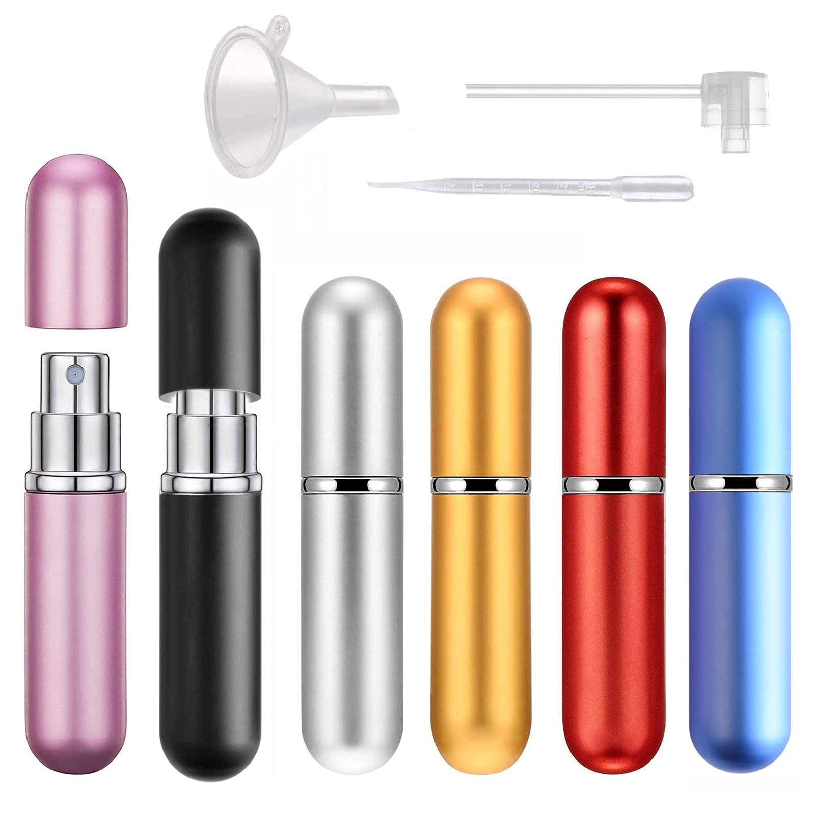 6 Pieces Perfume Atomiser Bottles 5ml, Mini Travel Perfume Atomiser, Portable Refillable Fragrance Empty Travel Bottle with Pump Pipette and Dropper, for Purse Handbag Pocket Luggage