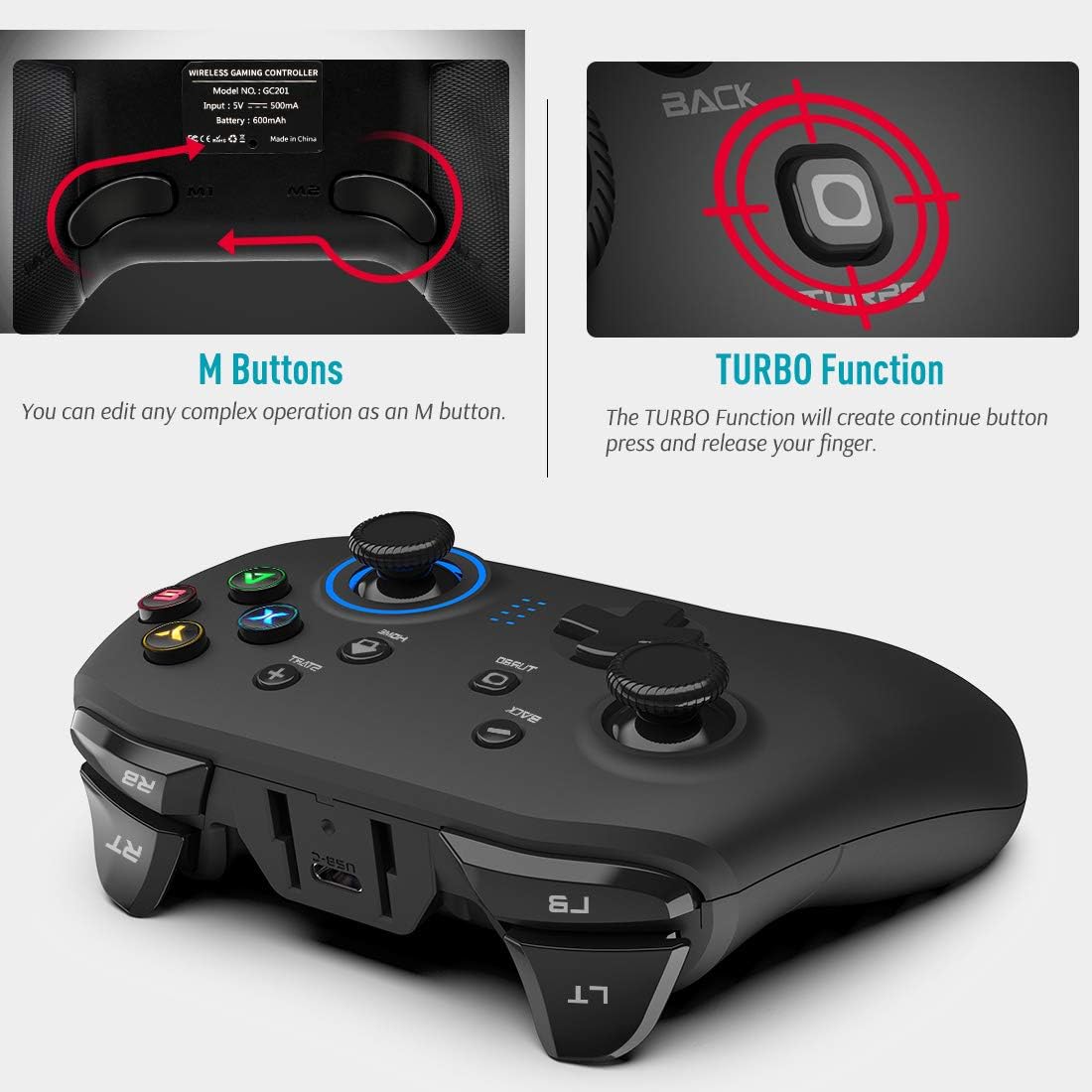Wireless Gaming Controller, Dual-Vibration Joystick Gamepad Computer Game Controller for PC Windows 7/8/10, PS3,/Switch/TV Box/Laptop/Android Mobile Phones - Black: Computers & Accessories