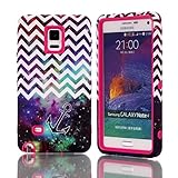 Galaxy Note 4 Case, Rosepark(TM)Note 4 Case, Plastic + TPU Chevron with Anchor on Galaxy Pattern Tuff Dual Layer Hybrid Armor Case for Samsung Galaxy Note 4(Hot Pink), With Screen Protector, Stylus Pen and Cleaning Cloth