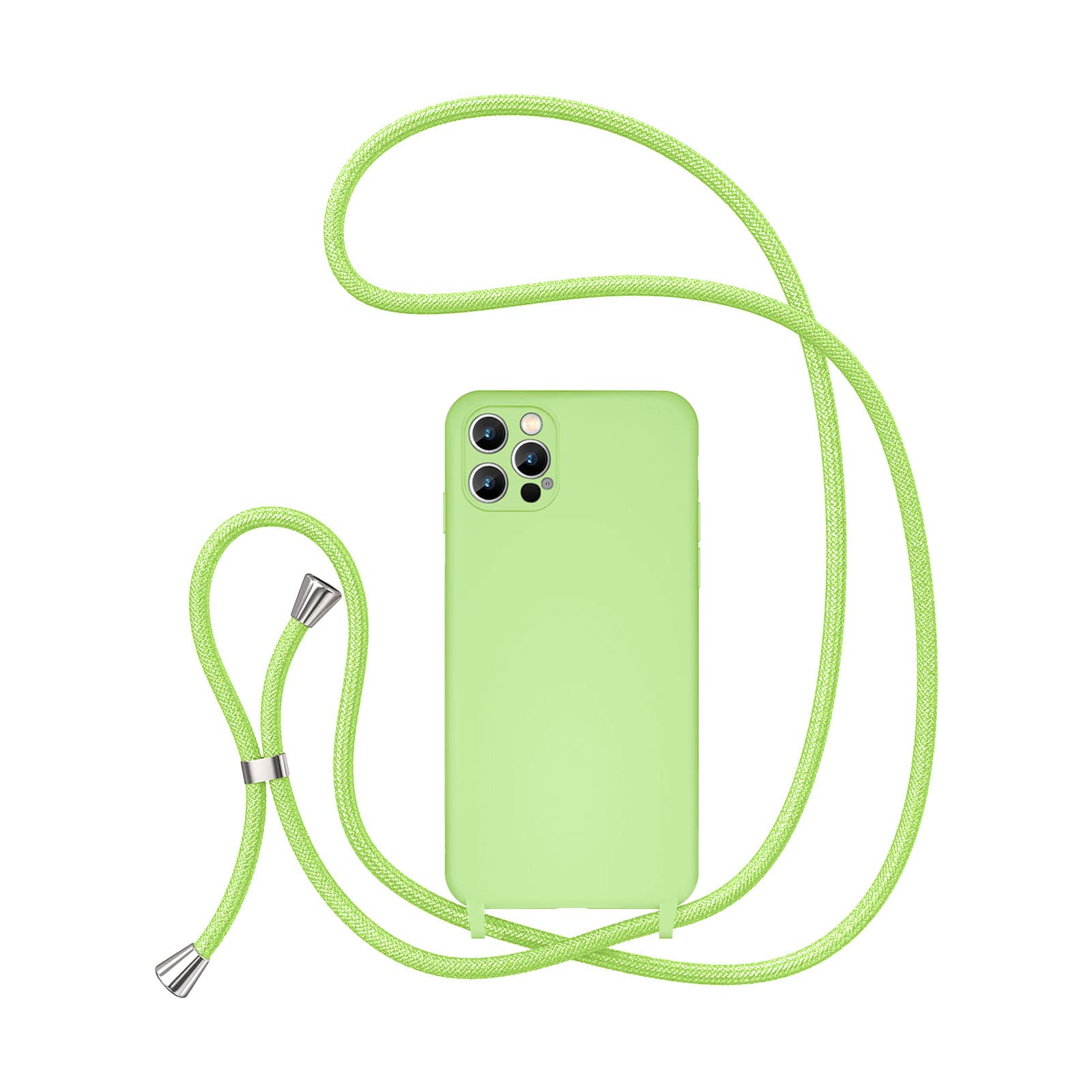 UEEBAI Crossbody Lanyard Phone case for iPhone 12 Pro Max 6.7 inch, Silicone Phone Cover Necklace Cord Strap Soft Shockproof Protective Case - Matcha green — image 1