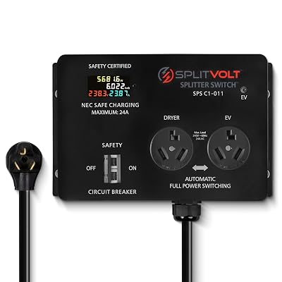 Splitvolt NEMA 10-30, 240V, 24 Amp Splitter Switch - Save Thousands on Home Electric Vehicle Charging EV Install, cETLus Certified, Auto Power Switching Between Dryer and EV or Two EVs, Plug and Play