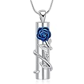 VCCWYQK Rose Flower Urn Necklace for Ashes with Hollow Cylinder Cremation Jewelry Urn Pendant Memorial Lockets for Ashes for Women Men