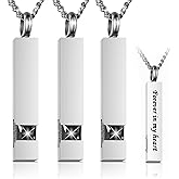 3 Pack Urn Necklace for Ashes Memorial Cremation Jewelry for Ashes, CZ Bar Urns Pendant Stainless Steel Urn Locket for Ashes Keepsake Jewelry with Words: Forever in my heart & Funnel Kit & Bag