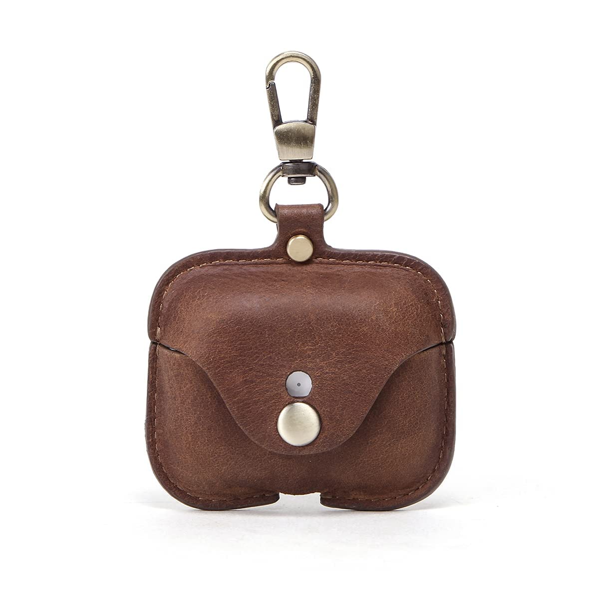 Hiram Genuine Crazy Horse Leather Earphone Case Compatible with AirPods Pro, Durable and soft leather headphone earbuds travel case with Key Chain