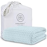 Threadmill Cooling Cotton Waffle Queen Size Blanket | Breathable, Lightweight & Ultra-Soft | Made from Rayon Derived from Bamboo| Cooling Throw Blanket for Couch and Sofa| 90 x 92 Inches | Light Blue