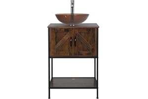 YOURLITE Bathroom Vanity,24" Classic Dark Brown Bathroom Vanity Set with Sink Combo,Small Bathroom Vanity with Tawny Glass Bathroom Sink