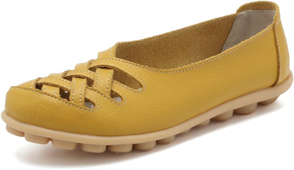 KEESKY Women's Leather Casual Cut Out Loafers Flat Slip-on Shoes