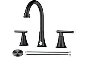 BECAA Bathroom Sink Faucet, Faucet for Bathroom Sink, Widespread 3 Hole Stainless Steel Lead-Free, 2 Handle 360° Swivel Spout Faucet with Pop-up Drain & Supply Hoses for Bathroom Vanity Lavatory