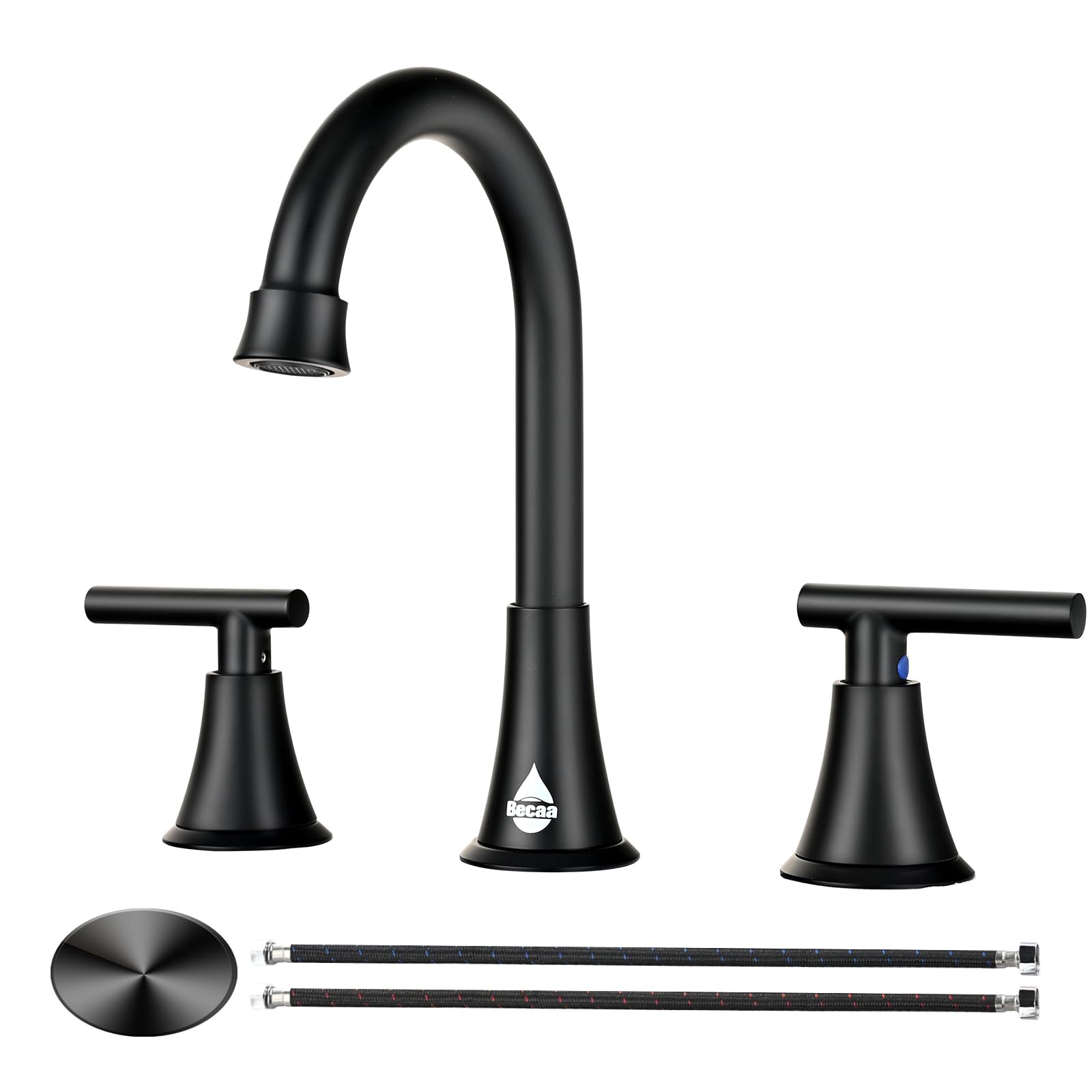Matte Black Bathroom Sink Faucet, 8 Inch Widespread 3 Hole Stainless ...
