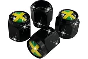 JINSHINING 4 Pcs Jamaican Flag Tire Valve Stem Caps Cover,Metal Black Air Valve Cap, Aluminum Car Wheel Stem Caps, Universal Stem Covers for Cars, Trucks, Bikes, Motorcycles, Stem Caps,Valve Stems and Caps