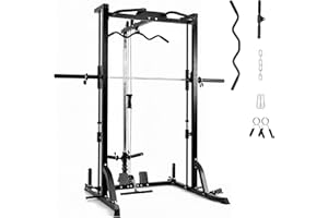 XVD Smith Machine Power Rack with LAT-Pull Down System, Landmine, Barbell Bar, Plate Storage Pegs and More Training Attachment