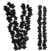 2 Pcs Black Decorations Halloween Maple Leaf Garland, Halloween Party Decor Home Backdrop Wall Fall Decor, Fall Floral Garlands Thanksgiving Decor for Home Wedding Party(Total 9-FT)